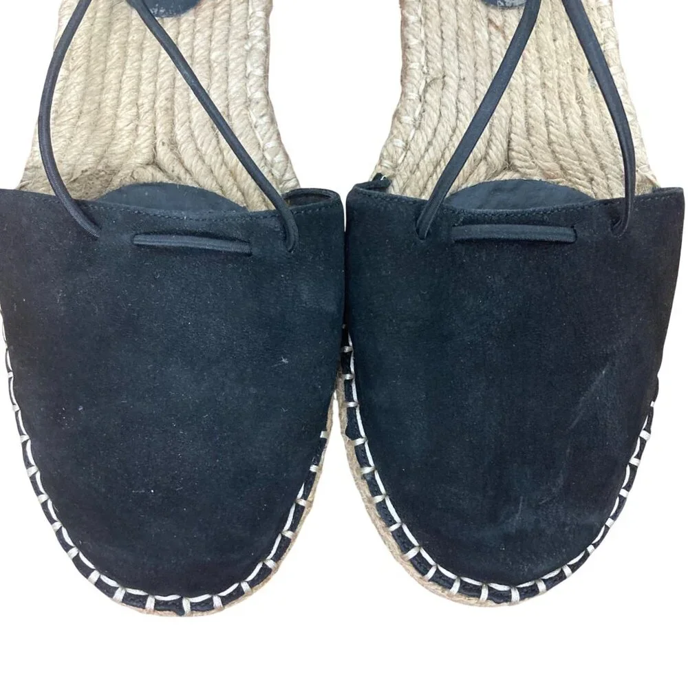 Eileen Fisher Lace Espadrille Flats Womens 8 Black Suede Strappy Sandals